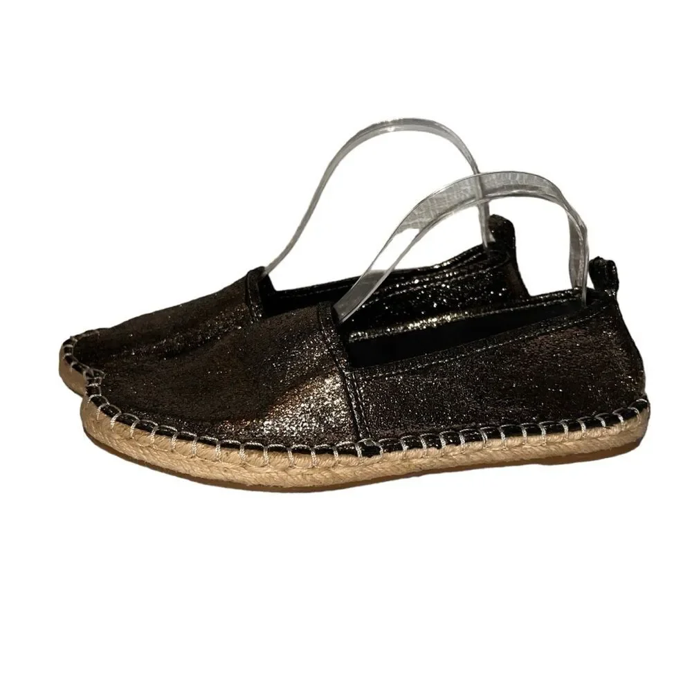 Zara Black Metallic Espadrilles Size Flats EU 38 US 7.5 Comfortable Flats